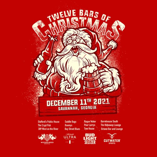 Drunken Santa Themed Bar Crawl Design by Vectorio®