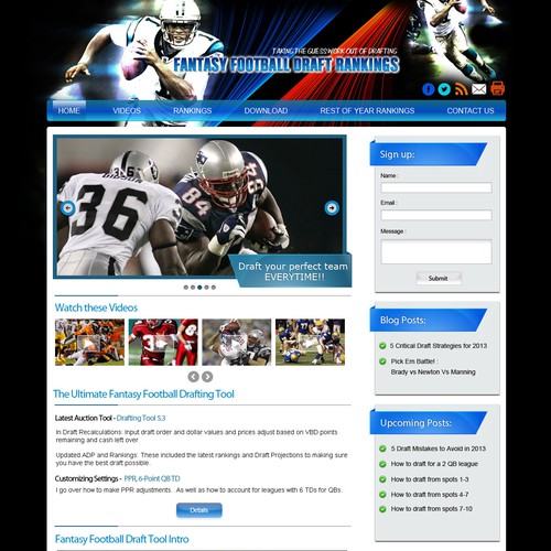 Design Sleek Landing Page for Fantasy Football Website Landing page