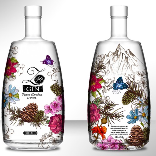 Gin Bottle & packaging design + merchandising Design by Jdodo