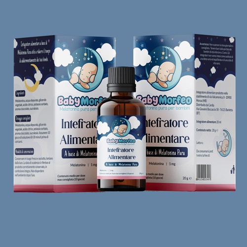 Baby Morfeo -Melatonina per Bambini -  Melatonin Supplement for kids Box and label design Design by Castelo