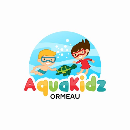 Learn to swim for 3 month olds up to squad level swimming. Focus on fun and young children/babies Design réalisé par Logood.id