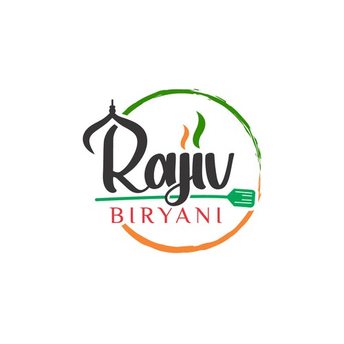 Indian Food Cloud Kitchen Logo Design, Rajiv Biryani Réalisé par Monk Brand Design