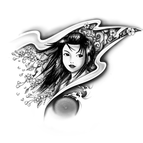 asiatisches S/W-Tattoo /  black&white tattoo asian style Design by simbe