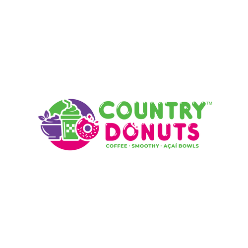 We need a modern exciting logo to encompasses our Name Country Donuts Coffee smoothy bowls Design réalisé par crapit