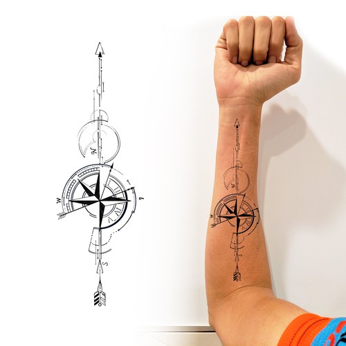 Design geometric arrow compass Tattoo デザイン by Odius