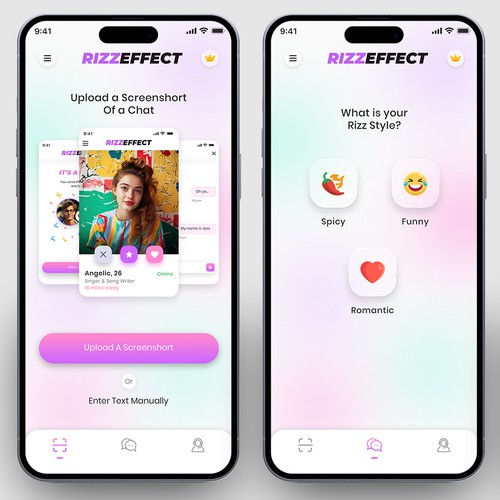 Design 3 Page UI For Mobile App about Flirting Design by sandy#ogma