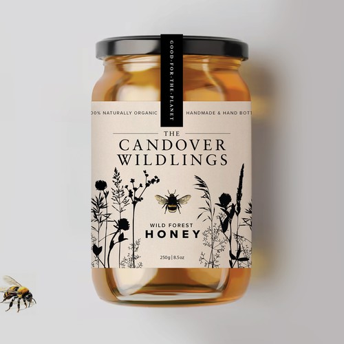 The Bees Need You! Wild Forest Honey Label Design. Design by Osolindu