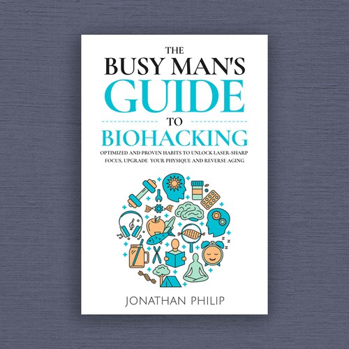 Exciting and unique book cover for mind, body, spirit and health optimization that appeals to men Design by fingerplus