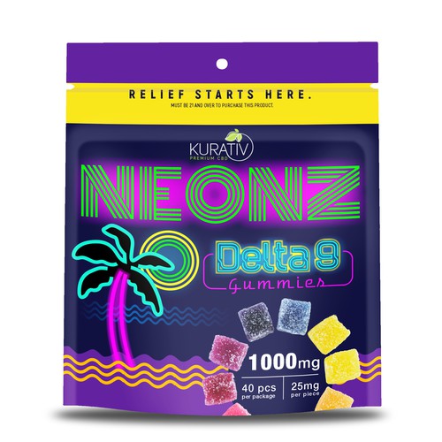 Neonz Delta 9 THC Gummies Retro 80's / 90's beach packaging Design by Nirmana92