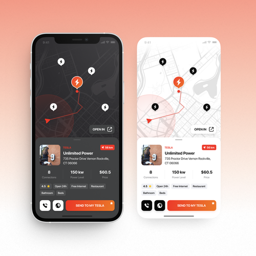 Tesla App to localise charging point on a map Design by Ratko Batinic