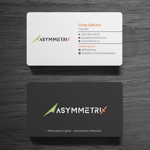 Design a cool, edgey but sophisticated business card for an alternative investment firm. Design von Roni_