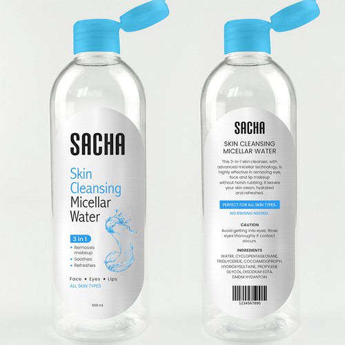 Sacha Micellar Water bottle 500ml Design by Artist@Joy