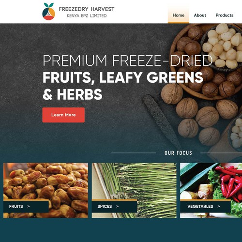 We need a web design for a freeze dried product factory in Kenya Design by Intricate