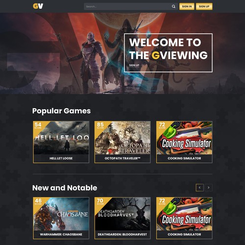 Design the landing page of a video game review website Diseño de 99PiX