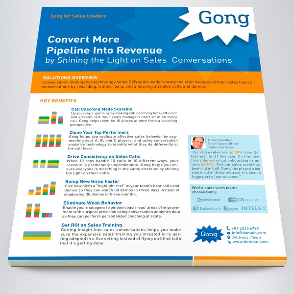 One page brochure for sales team