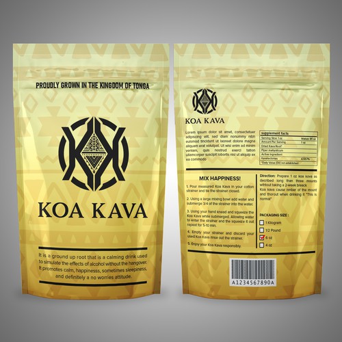 We need a powerful design for our Amazing Kava powder. Design by CUPEDIUM