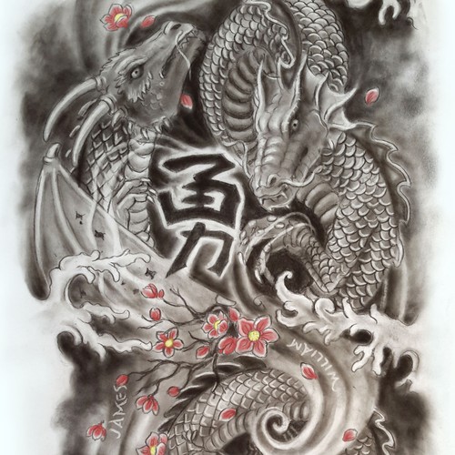 Twin Japanese Dragons Tattoo