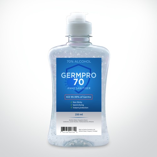 Design a Luxurious and Modern bottle label for Hand Sanitizer Product: GermPro 70!! Design by ag16