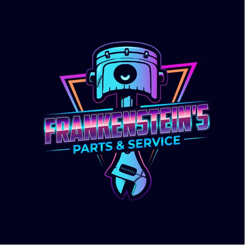 99d: retro inspired neon logo for Frankenstein mechanic! Design by AlarArtStudio™