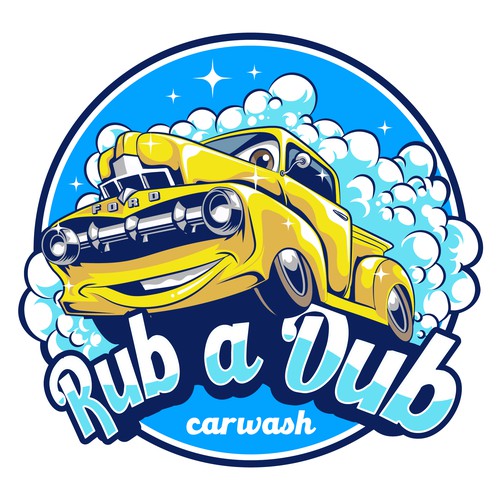 A funny logo for a tunnel carwash. Colorful. Design by Agustianrexy