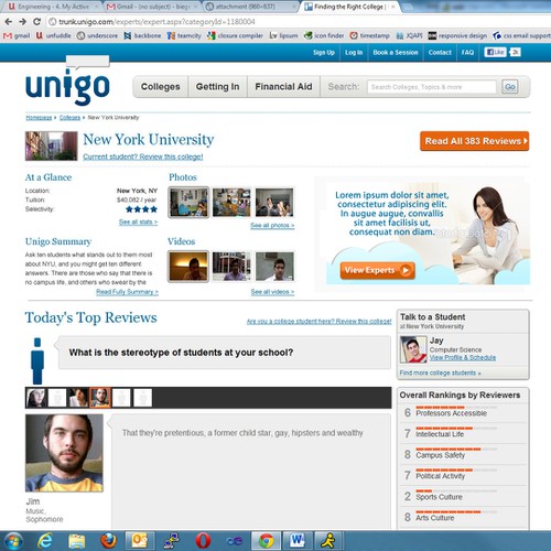 Banner ad for Unigo's College page (e.g. www.unigo.com/nyu) Diseño de auti