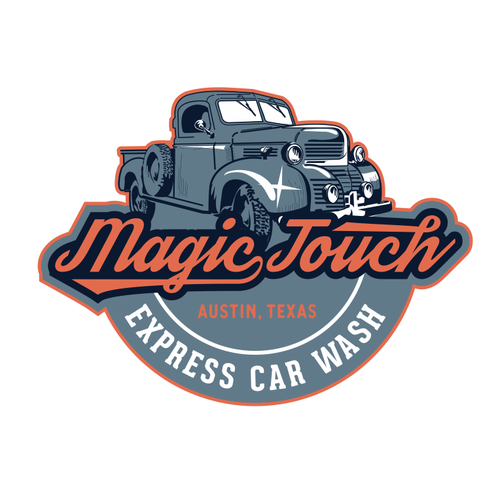 Vintage car wash logo reinvented with express technologies for faster, cleaner, dryer cars. Design réalisé par DIX LIX MIX