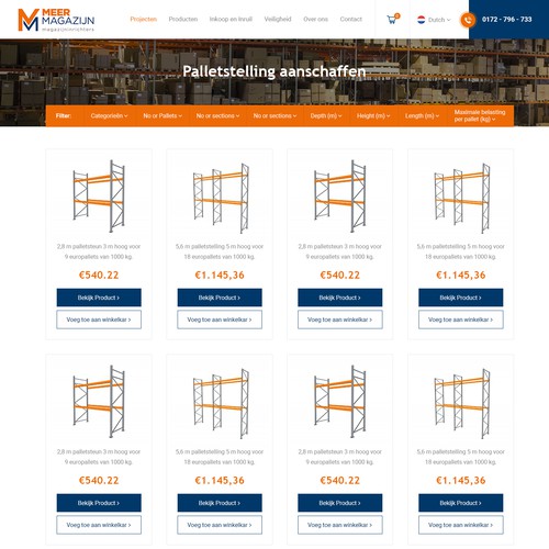 Creative website templates for a leading pallet racks company_ Meermagazijn Design by Adventix