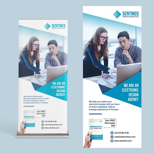 Design of a roll-up banner for a trade-fair introducing our Electronic Design Agency! Design by Divergentnic