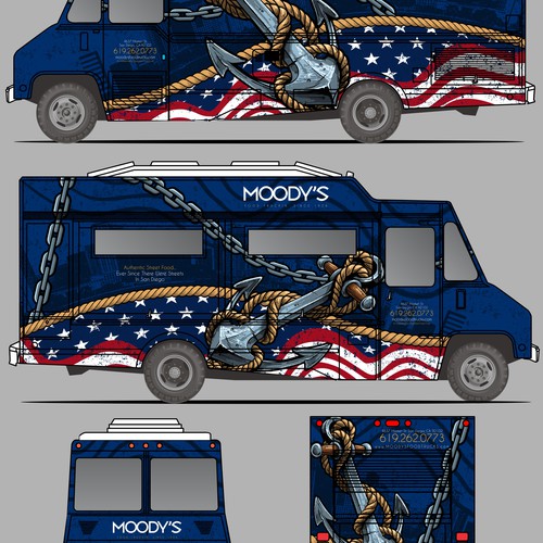 Navy Themed Food Truck Wrap Design Design by aricaturrash