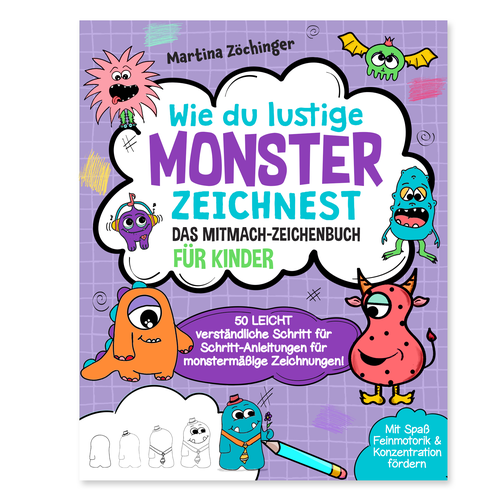 Design a cheerful cover for a monster drawing book for children Design by Radmilica