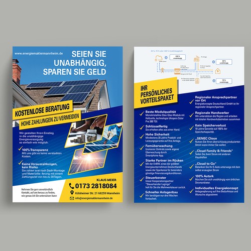 "Strom zum Nulltarif durch eine eigene Solaranlage für Hausbesitzer" ganador Postal, flyer o impreso por 100% creatividad