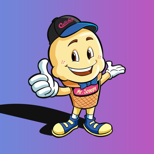 Design a family friendly Ice Cream Cone Mascot for Caliche's Frozen