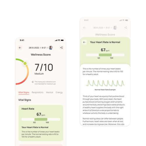 Wellness "vital signs" app - redesign Design by just.kate