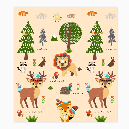 Illustration of kids playmat with animals Design by ies