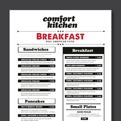 Design a cool new menu for a breakfast & lunch spot in Upstate NY Design by ✒️ Maii.sh
