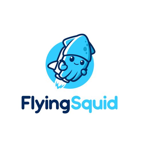 Logo of a squid wearing a jetpack for product named FlyingSquid Design by PatricioDesigns