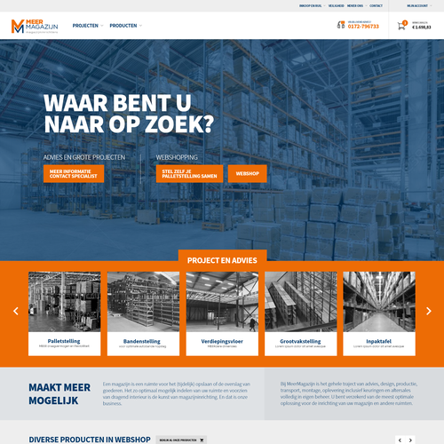 Creative website templates for a leading pallet racks company_ Meermagazijn Design by ChickenDinner