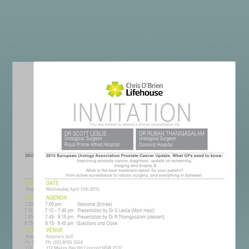 Create an elegantly professional invitation for an educational dinner