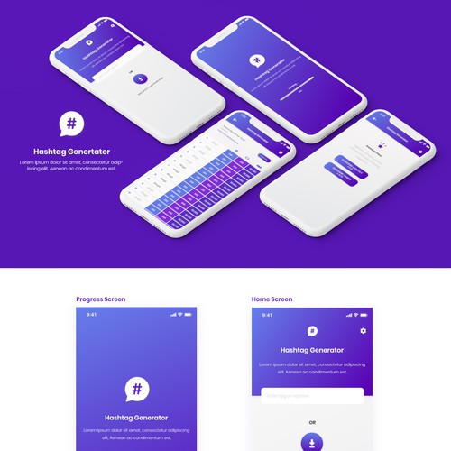 Design a beautiful, professional UI for a Hashtag Generator app Design by nmhb