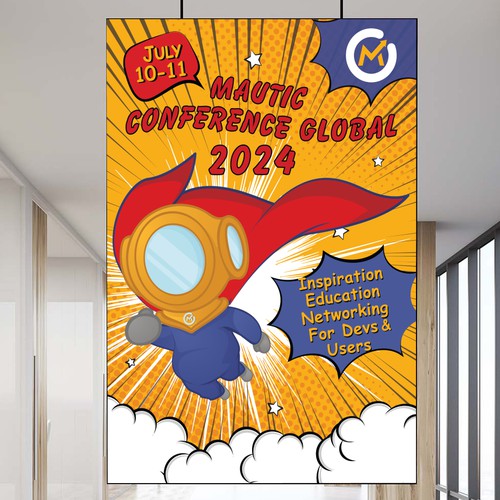 Create event poster (in a fun style, maybe pop-art?) with our mascot in SUPERMAN pose Design by Elite Craters