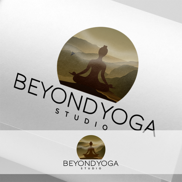 Serenity Yoga Studio Logo with Mountain Landscape