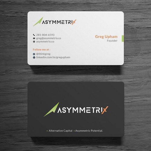 Design a cool, edgey but sophisticated business card for an alternative investment firm. Design von Roni_