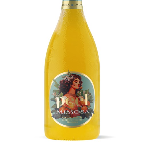 "Create a compelling label for a new Mimosa in a spakling wine bottle" winning Product label by b_crea