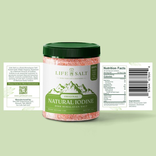 Label for Natural Iodine Pink Himalayan Salt that is fused with Seaweed Design by Kukuh Saputro Design