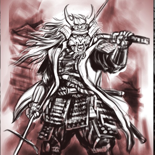 Manga style samurai lion illustration Design by DiditRed