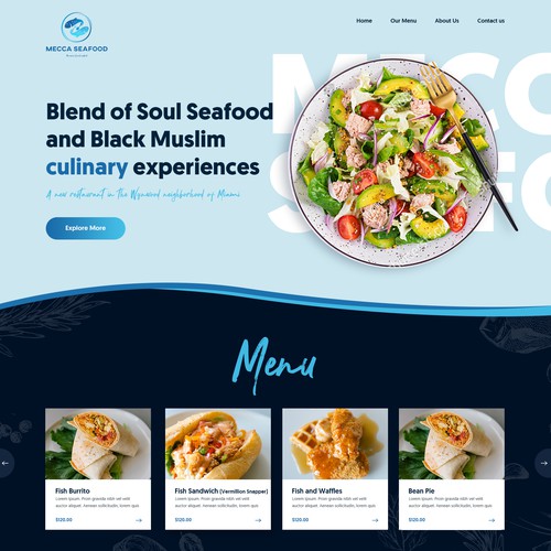 Miami Soul Seafood Restaurant Concept 1 Page Only Design by Point Blank