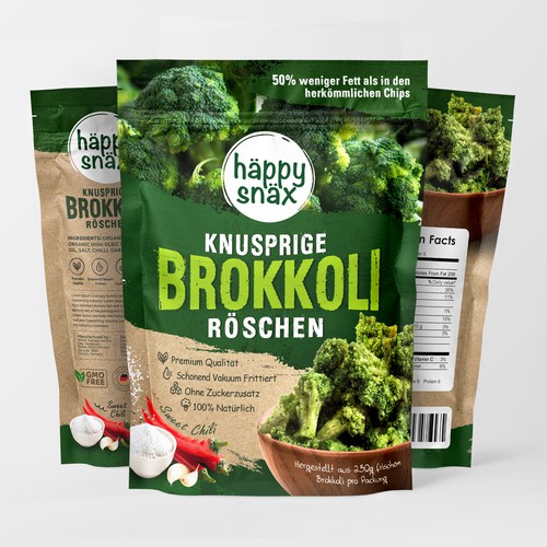 Verpackungsdesign für Doypack Gemüsechips: Vakuum frittierte Brokkoli Chips Design by Creative Selection