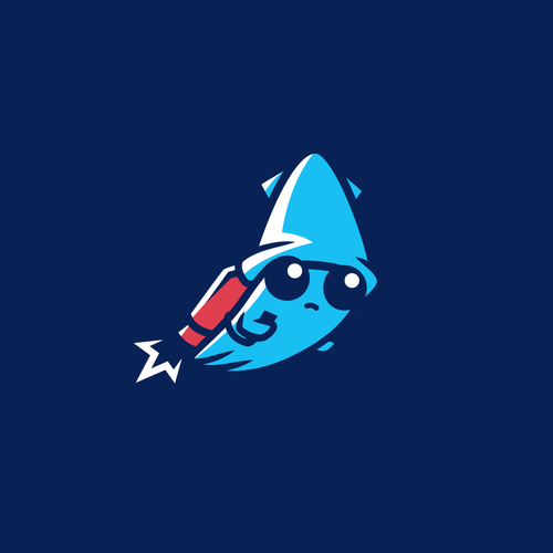 Logo of a squid wearing a jetpack for product named FlyingSquid Design by Rock N Draw