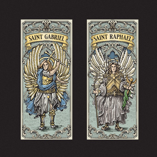 Serie of labels for Mystic Pines Candle Co.