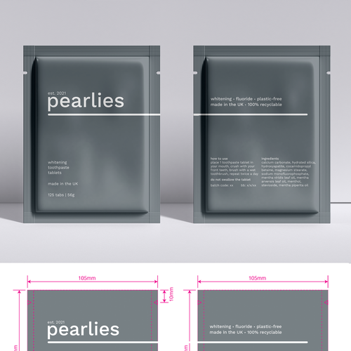 Design an attractive refill pack for a trendy new toothpaste tablet brand Design by nicolesaulsdesigns